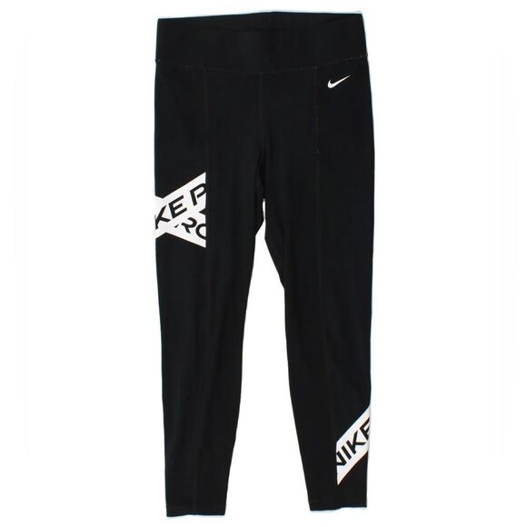 NIKE BLACK PRO LOGO CAPRI LEGGINGS MEDIUM - Picture 2 of 8